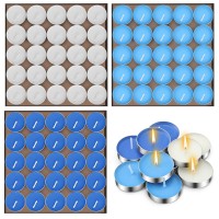 Mtlee 150 Pcs Blue White Tea Lights Candles Bulk Small Smokeless Unscented Candles 2 Hour Burn Time Decoration For Party Home Decorate(Multi Colors)