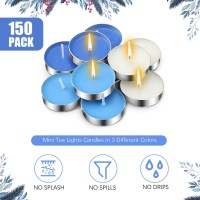 Mtlee 150 Pcs Blue White Tea Lights Candles Bulk Small Smokeless Unscented Candles 2 Hour Burn Time Decoration For Party Home Decorate(Multi Colors)