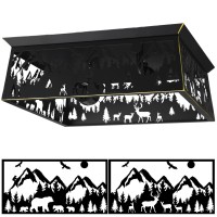 Ganeen Cabin Flush Mount Ceiling Light Fixture 2 Light Rustic Light Fixtures For Cabin Kitchen, Bedroom, Living Room, Porch, Entryway Lighting, Bulbs Not Included(Black, Bear, Deer)