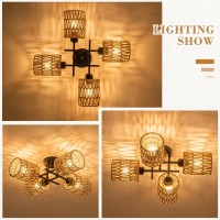 Luzbblu Rattan Semi Flush Mount Ceiling Lighting Fixture 4Light Boho Light Fixtures Ceiling With Rattan Shade Modern Sputnik Ch