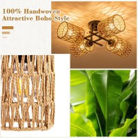 Luzbblu Rattan Semi Flush Mount Ceiling Lighting Fixture 4Light Boho Light Fixtures Ceiling With Rattan Shade Modern Sputnik Ch