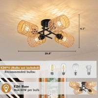 Luzbblu Rattan Semi Flush Mount Ceiling Lighting Fixture 4Light Boho Light Fixtures Ceiling With Rattan Shade Modern Sputnik Ch