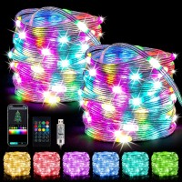 Smart Christmas Fairy Lights: 2X33Ft Color Changing Bluetooth Fairy Lights App Remote Control, Music Sync, Diy Color, Rainbow Led String Lights For Bedroom, Usb Powered Christmas Tree Car Lights