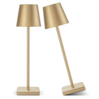 Hasun 2 Pack Rechargeable Table Lamp, Led Cordless Desk Lamp, 5200Mah Battery Operated Table Light, Aluminum Shell, 3 Color Stepless Dimming Up Waterproof For Coffee Table/Indoor/Outdoor (Gold)