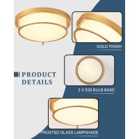 Binobro 13 Inch Gold Ceiling Light, 2-Light Modern Ceiling Light With Frosted Glass Shade And Gold Finish Ceiling Light Fixtures For Living Room Hallway Bedroom(Gold)