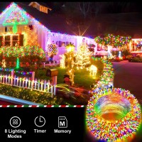 Sauirs Christmas Lights Outdoor 197Ft 500Led Fairy Lights 8 Lights Modes & Timer Waterproof Christmas String Lights Plug In For Party Garden Yard Wedding Outside Indoor Decorations(Multicolored)