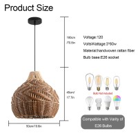 Teru Ji Kaikang 197 Faux Rattan Pendant Light 3Light Brown Gum Rattan Handmade Woven Boho Wicker Basket Chandelier For Bedro