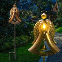 Homight Solar Garden Stake Lights Metal Angel Solar Warm Stake Light Memorial Gift - Outdoor Bronze Angel Bell Candle Prayer Angel Metal Lamp Waterproof Garden Lawn Patio Gifts