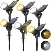 Jackyled Warm White Cool White Solar Spotlights Outdoor Waterproof 800 Lumens Solar Lights For Outside With 4 Modes Auto Onoff