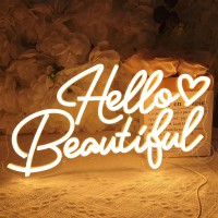 Sylhome Hello Beautiful Led Neon Sign Girls Room Bar Bedroom Bestie Christmas Birthday Wedding Party Gifts Backdrop Club Pub Usb