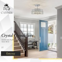 Catiner Chrome Crystal Chandeliers Modern Semi Flush Mount Ceiling Light Small 4Ligh Round Crystal Hanging Pendant Light Fixt