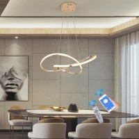 Led Pendant Lamp Dimmable Height Adjustable Table Dining Room Lamp Hanging Lamp Living Room Kitchen Hanging Ceiling Lamp With Remote Control Mobile App Control Modern Annular Bedroom Bar Island Lamp