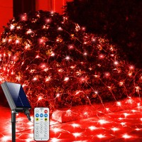 Solar Net Christmas Lights Red 204 Led Net Lights Outdoor Mesh Lights 98Ft X 66Ft Remote Control Solar Powered String Lights