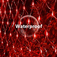 Solar Net Christmas Lights Red 204 Led Net Lights Outdoor Mesh Lights 98Ft X 66Ft Remote Control Solar Powered String Lights