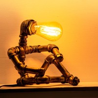 Lcyytg Steampunk Table Lamp Vintage Industrial Metal Robot Table Lamp Water Pipe Table Lamp Steam Punk Pipe Lamp Style Deskt