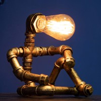 Lcyytg Steampunk Table Lamp Vintage Industrial Metal Robot Table Lamp Water Pipe Table Lamp Steam Punk Pipe Lamp Style Deskt