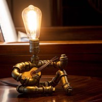 Lcyytg Music Guitar Table Lamp Steampunk Table Lamp Retro Guitars Steampunk Lamp Cool Industrial Metal Tube Robot Lamp Gifts Fo