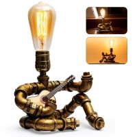 Lcyytg Music Guitar Table Lamp Steampunk Table Lamp Retro Guitars Steampunk Lamp Cool Industrial Metal Tube Robot Lamp Gifts Fo