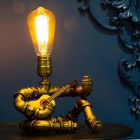 Lcyytg Music Guitar Table Lamp Steampunk Table Lamp Retro Guitars Steampunk Lamp Cool Industrial Metal Tube Robot Lamp Gifts Fo