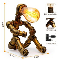 Lcyytg Steampunk Table Lamp Vintage Industrial Metal Robot Table Lamp Water Pipe Table Lamp Robot Style Desktop Light For Be