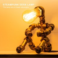 Lcyytg Steampunk Table Lamp Vintage Industrial Metal Robot Table Lamp Water Pipe Table Lamp Robot Style Desktop Light For Be