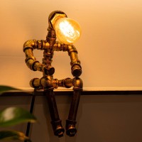 Lcyytg Steampunk Table Lamp Vintage Industrial Metal Robot Table Lamp Water Pipe Table Lamp Steam Punk Pipe Lamp Style Deskt