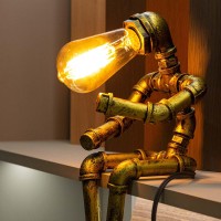 Lcyytg Steampunk Table Lamp Vintage Industrial Metal Robot Table Lamp Water Pipe Table Lamp Steam Punk Pipe Lamp Style Deskt