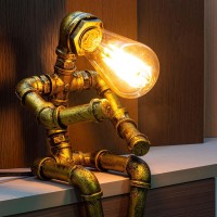 Lcyytg Steampunk Table Lamp Vintage Industrial Metal Robot Table Lamp Water Pipe Table Lamp Steam Punk Pipe Lamp Style Deskt