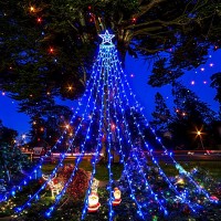 Aokudoni Christmas Lights Outdoor 126Ft 350 Led Blue Waterfall Lights Christmas Decorations 8 Modes Christmas Lights For Tree