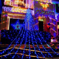 Aokudoni Christmas Lights Outdoor 126Ft 350 Led Blue Waterfall Lights Christmas Decorations 8 Modes Christmas Lights For Tree