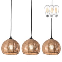 Ayshwilldec 3 Pack Woven Pendant Light Boho Chandelier Dome Rustic Farmhouse Chandelier Hemp Rope Light Rattan Light Fixture For