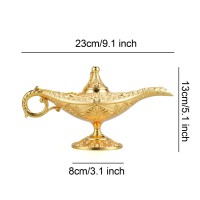 Lauyoo Vintage Aladdin Magic Genie Lamp Costume Accessory Gift For Women Classic Arabian Props Aladdin Pot Decor Gold