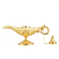 Lauyoo Vintage Aladdin Magic Genie Lamp Costume Accessory Gift For Women Classic Arabian Props Aladdin Pot Decor Gold