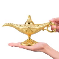 Lauyoo Vintage Aladdin Magic Genie Lamp Costume Accessory Gift For Women Classic Arabian Props Aladdin Pot Decor Gold