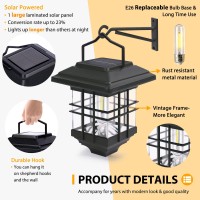 Solar Lantern Outdoor Hanging Solar Lights, Solar Outdoor Lights Waterproof, Outdoor Solar Lanterns, Anti-Rust Solar Lights With Hooks, Replaceable & 1 Spare Bulb, 4 Pack