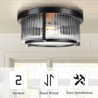 Rosient Farmhouse Ceiling Lamp, Flush Mount Ceiling Light Fixture With Clear Glass Shade, Black Modern Round Ceiling Light, Close To Ceiling Light For Kitchen Hallway Foyer Living Room Bedroom