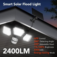 Orein Smart Solar Outdoor Light 4400Mah App Control 2400Lm 330 Adjustable Solar Flood Lights 240 Motion Sensor Outdoor Lights Ip