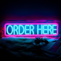 Moodlion Order Here Neon Sign For Wall Decor Store Supermarket Led Lights Order Decor Neon Signs Aesthetic Operated Light For D