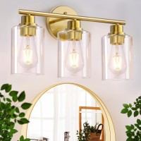 Criry 3Light Brushed Gold Bathroom Vanity Lighting Fixtures Over Mirror Modern Wall Sconces With Clear Glass Shade Wall Mount