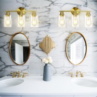 Criry 3Light Brushed Gold Bathroom Vanity Lighting Fixtures Over Mirror Modern Wall Sconces With Clear Glass Shade Wall Mount