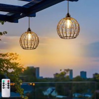 Twinkvilla Hanging Pendant Lantern Lights Battery Operated Outdoor Chandelier With G50 Warm White Led Bulb Beaded Copper Wire