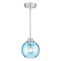 Jazava Modern Blue Glass Pendant Light Globe Hanging Light Fixture With Brushed Nickel Finish For Kitchen Island Dining Room Be