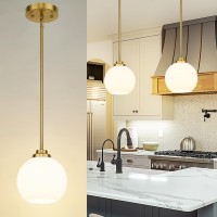 Jazava Mid Century Milk Glass Pendant Light Fixture Globe Brushed Gold Haning Light For Kitchen Island Dining Room Bedroom Hall