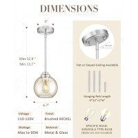 Jazava Amber Glass Hanging Light Fixture Ceiling Modern Globe Pendant Light With Brushed Nickel Finish For Kitchen Island Dinin