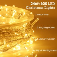 Soiarllt 600 Led Christmas Lights, 246Ft Outdoor Waterproof String Lights With Remote, Timer & Memory Function & 8 Modes, Twinkle Lights Plug In For Christmas Tree, Patio, Outside, Indoor, Bedroom