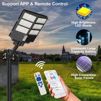 Waitscher Solar Street Light 2000W Outdoor Flood Light With App 250000Lm Waterproof Dusk To Dawn Motion Sensor Light