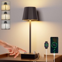 Niaycouky Cordless Table Lamp For Bedroom, 8000Mah Battery Operated Rechargeable Touch Lamp With Usb Ports, Portable Led Desk Lamp 3 Color Stepless Dimming, Living Room/Restaurant//Bars/Party/Camping