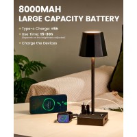 Niaycouky Cordless Table Lamp For Bedroom, 8000Mah Battery Operated Rechargeable Touch Lamp With Usb Ports, Portable Led Desk Lamp 3 Color Stepless Dimming, Living Room/Restaurant//Bars/Party/Camping