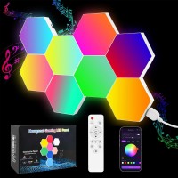 Hervika 8 Pack Diy Hexagon Led Lights Music Sync Hexagon Lights For Wall Led With App Remote Smart Rgb Hexagon Light Panels F