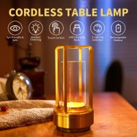 Portable Metal Table Lamp For Indooroutdoor Cordless Table Lamp Lantern Rechargeable Battery Powered 3 Color Stepless Dimmin